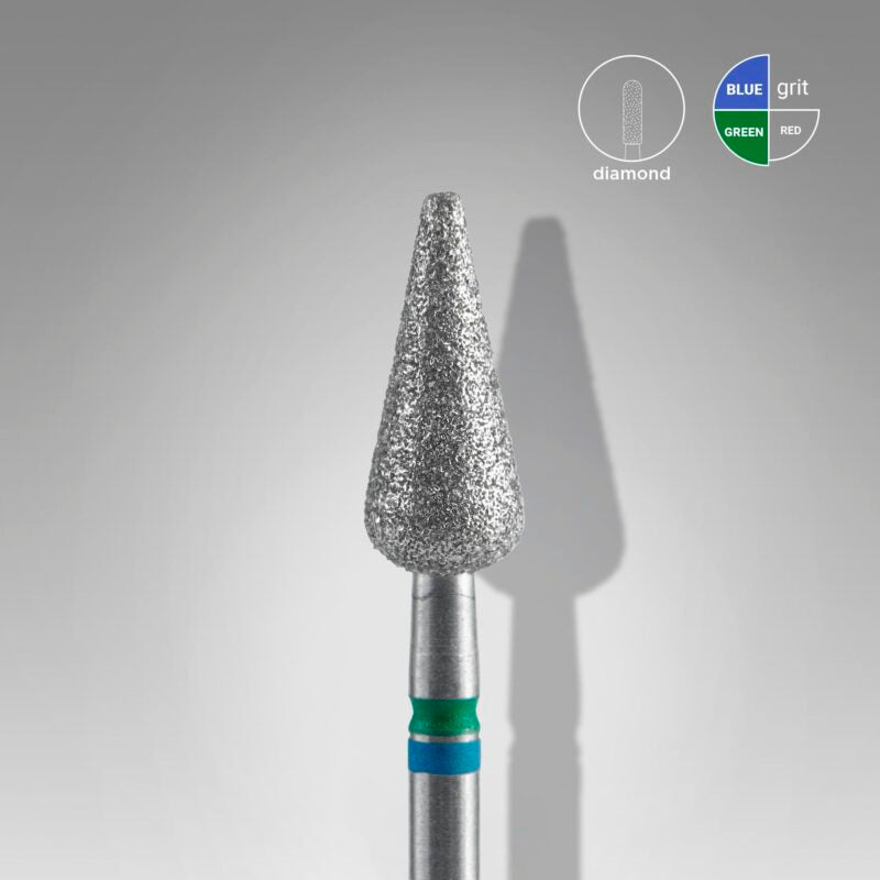 Staleks Pro-Embout diamanté DUO à pointe poire bleu-vert EXPERT diamètre de tête 5 mm / partie active 12 mm
