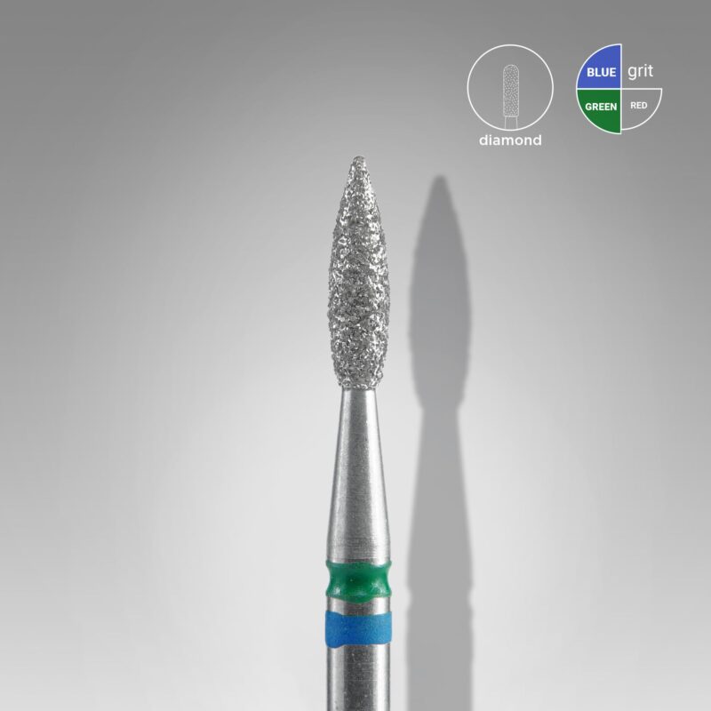 Staleks Pro-Embout diamanté DUO flamme bleu-vert EXPERT, diamètre de la tête 2,1 mm / partie active 8 mm