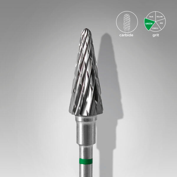 Staleks-Carbide Nail Drill Bit, "Cone" Green, Head Diameter 6 mm / working part 14 mm