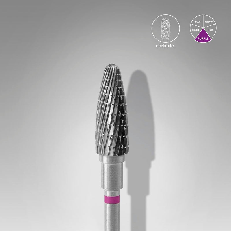 Staleks-Carbide nail drill bit, “corn”, purple, head diameter 5 mm / working part 13 mm