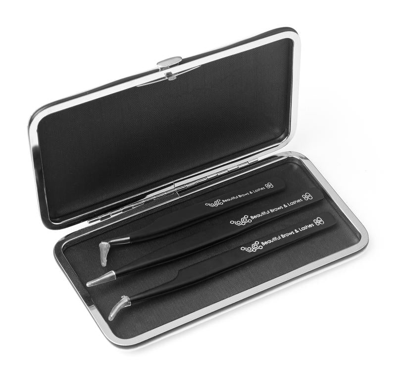Beautiful Brows And Lashes Trio of Eyelash Extension Tweezers With Case