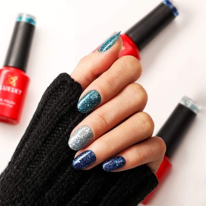 Minis set of gel nail polish from Bluesky TEAL CONFETTI