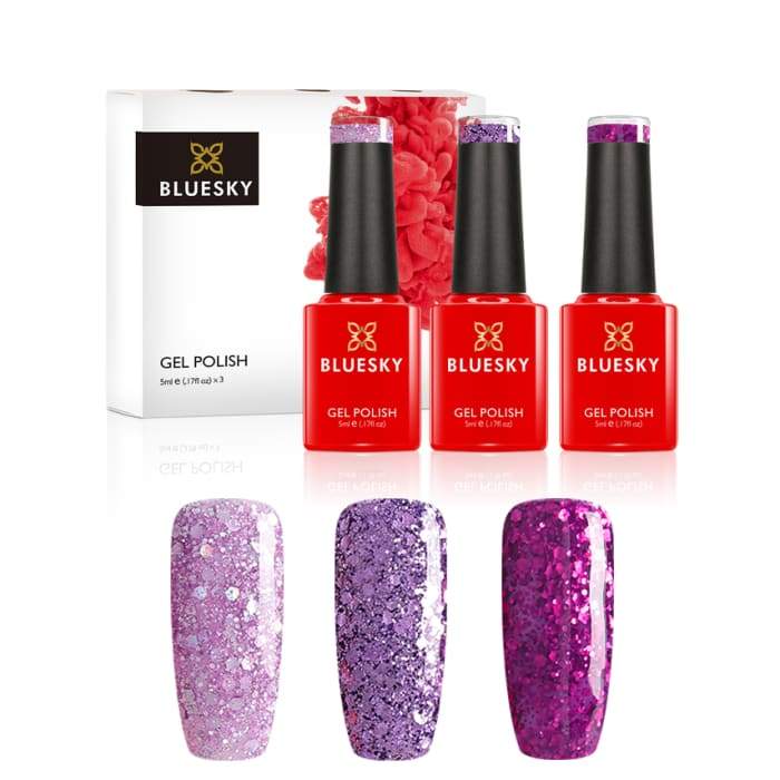 Minis set of gel nail polish from Bluesky PURPLE CONFETTI