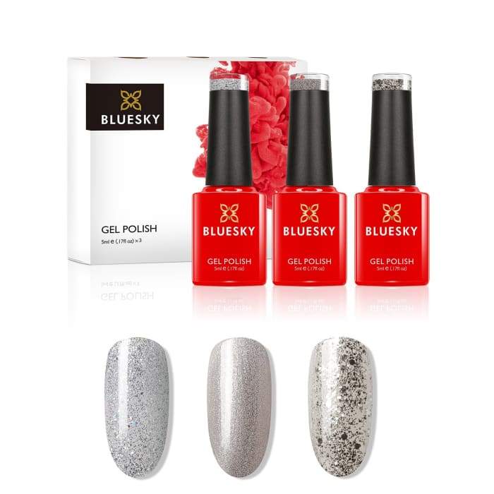 Minis gel nail polish set from Bluesky SEXY SILVERS