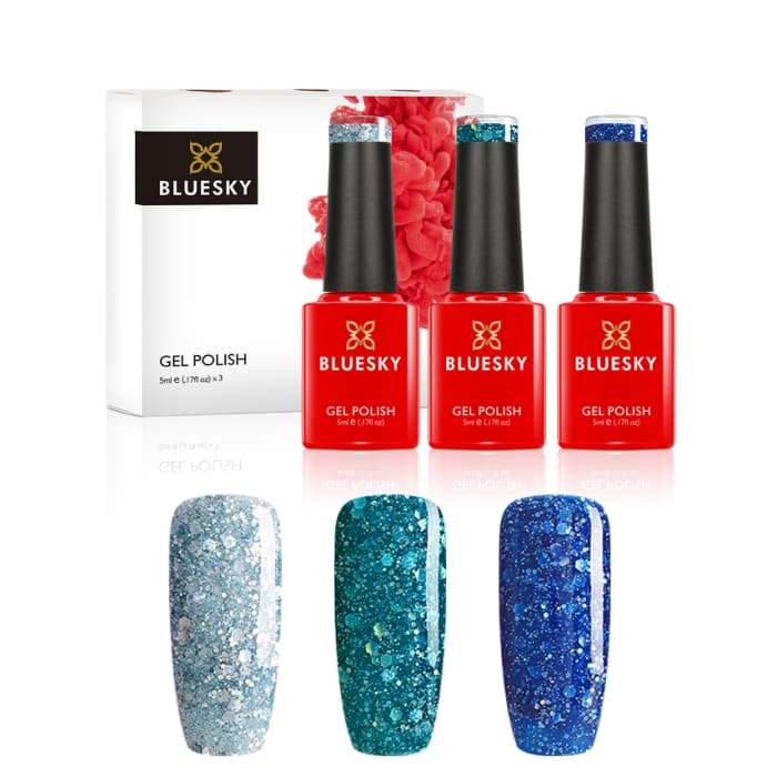 Minis set of gel nail polish from Bluesky TEAL CONFETTI