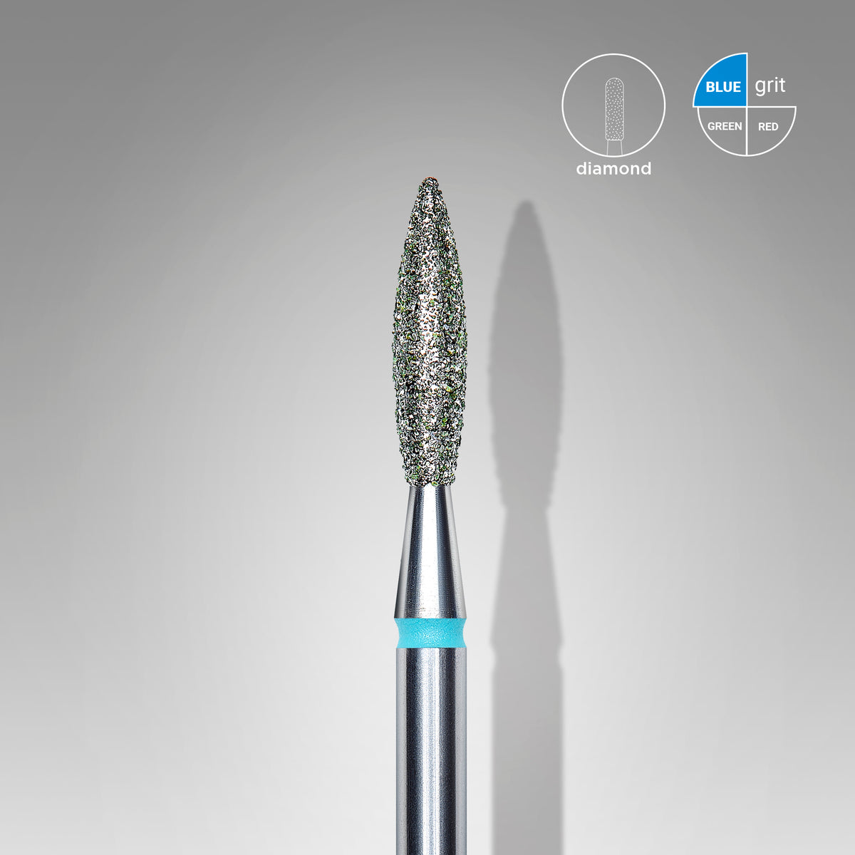 Diamond nail drill bit, “flame”, blue, head diameter 2.3 mm/ working part 10 mm FA10B023/10