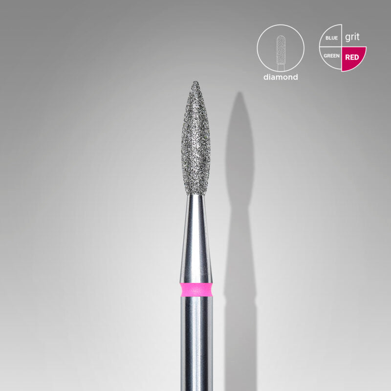 Staleks Pro-Pointe de diamant , pointed “flame”, red, head diameter 2.1 mm/ working part 8 mm FA11R021/8