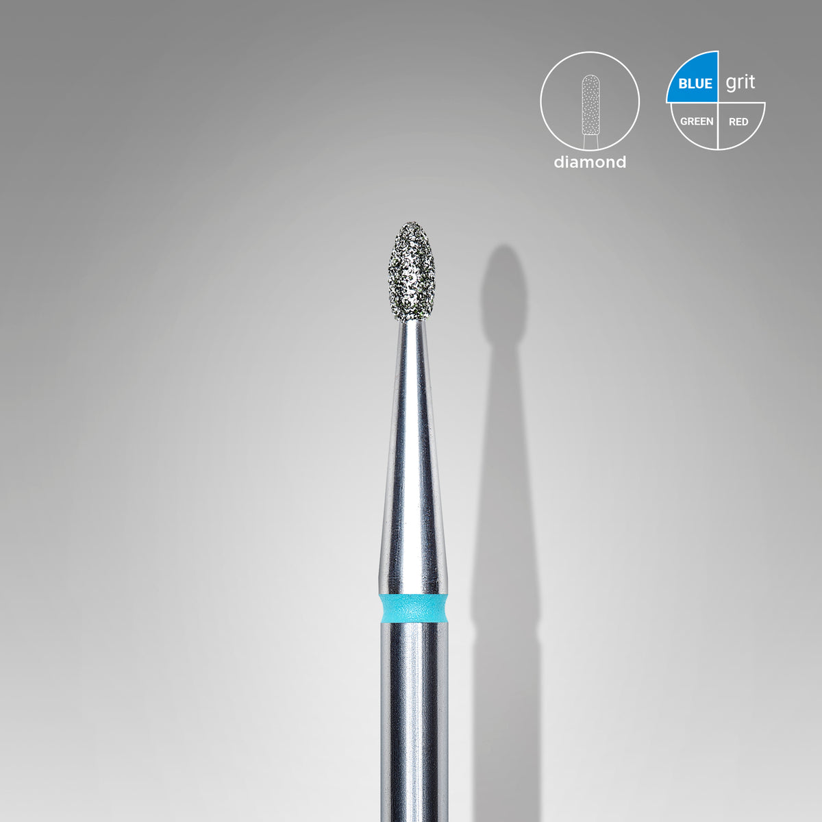 Diamond Nail Drill Bit, rounded "bud" , blue, head diameter 1.6 mm/ working part 3.4 mm