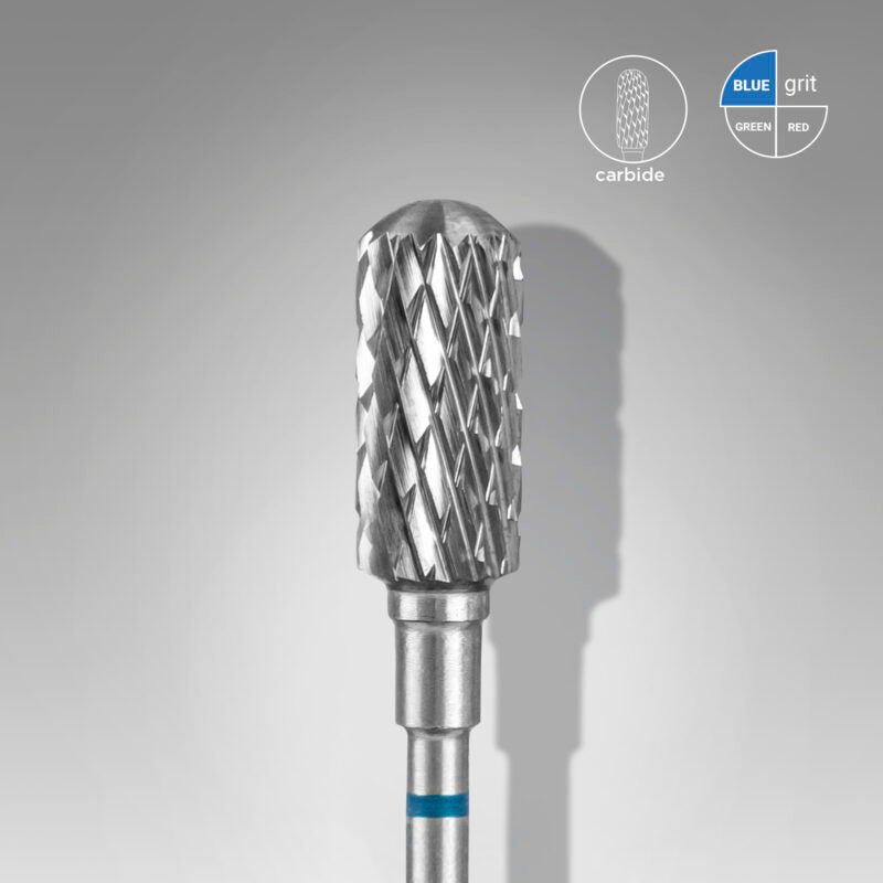 Staleks Carbide nail drill bit, rounded safe “cylinder”, blue, head diameter 6 mm/ working part 14 mm FT31B060/14